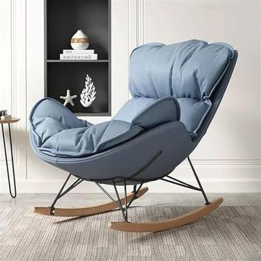 Imagem de Cadeira De Balanço Deslizante Cadeiras De Acento Estofada, Cadeiras De Balanço De Pano Tecnológico Lounge Lazer Cadeiras, Com Base De Madeira Maciça Para Sala De Est, Blue, One Size