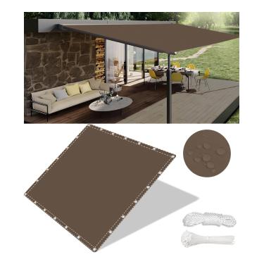 Imagem de Guarda-sol Vela Retângulo Impermeável Guarda-sóis Para Jardim Ao Ar Livre 98% Bloco Uv Guarda-sol Pano Dossel Com Corda Para Quintal Deck Gramado Jardim Pátio Galinheiro Garage, Brown, 1.5x5.5M