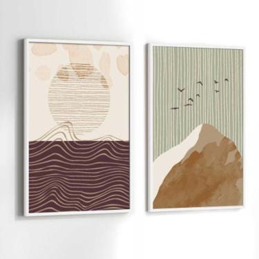 Imagem de Conjunto Quadros Decorativos com Moldura Arte Minimalista Terracota Ki