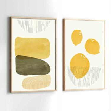 Imagem de Conjunto Quadros Decorativos com Moldura Abstrato Formas Limão Kit 2 Q