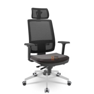 Imagem de Cadeira Brizza Tela 3D Slider Cromada Com Apoio NR17 Plaxmetal Ergonomica (Sintético Café)