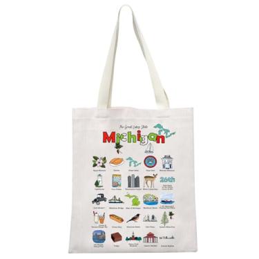 Imagem de MEIKIUP Michigan Gift The Great Lakes State Michigan Canvas Tote Bag Michigan Vacation Bolsa de ombro Michigan Shopping Bags, Bolsa Michigan, Medium