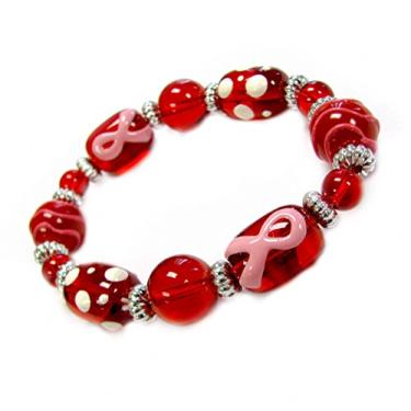 Imagem de Linpeng Bolsa 3D pintada à mão, conscientização do câncer de mama/fita rosa, pulseira elástica com contas de vidro, vermelha - estilo BR-2057R