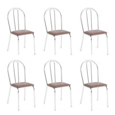 Imagem de Conjunto 6 Cadeiras Lena Cromada Resistente Sintético Marrom - GAT MAG