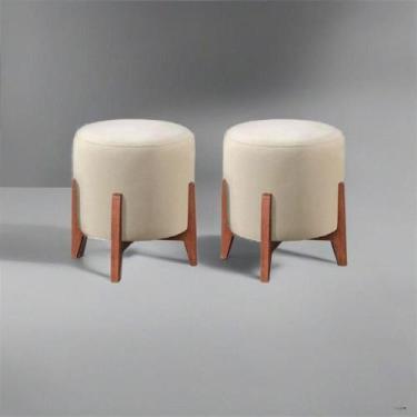 Imagem de Kit 2 Puff Decorativo Para Sala Redondo Luxo Dallas Linho Marfim - Bla