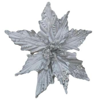Imagem de Flor Artificial Poinsétia Prata 25cm - Carmella Presentes