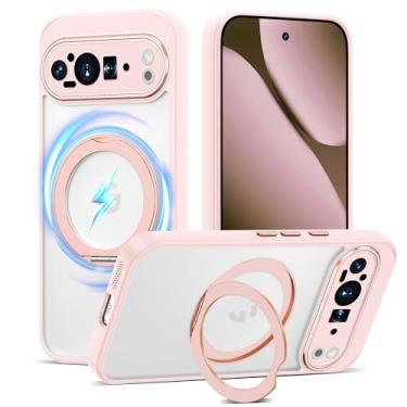 Imagem de AmoraAqua Capa compatível com Google Pixel 10 Pro XL com suporte magnético de 360° [compatível com Mag-Safe] Capa de celular translúcida à prova de choque para Google Pixel 10 Pro XL de 16,8 cm, rosa