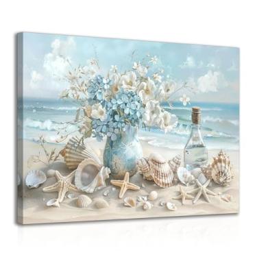 Imagem de Dazzlewall Quadro de Parede Em Tela de Praia Oceânica, Conchas Do Mar Estrela Do Mar Costeiro Impressão para Banheiro Sala de Estar Decoração de Quarto 12x16 polegada