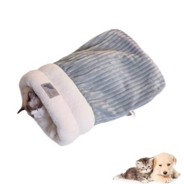 Imagem de Saco de dormir para gatos - Cama de inverno com aquecimento automático, saco de pelúcia macio, túnel, esconderijo, caverna quente semifechada para gatos internos