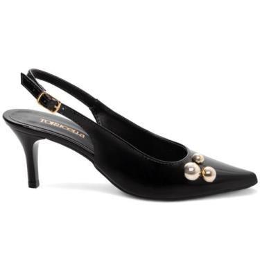 Imagem de Sapato Scarpin Preto Verniz Detalhe Dourado Salto Alto - Torricella, 3