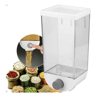 Imagem de Dispenser Multiuso de Parede para Grãos e Cereais 1LITRO – Porta Arroz, Feijão, Cereais, grãos e Ração, Organizador com Botão, Fixação Adesiva, Mantém Fresco e Conservado. 1000g (Branco)
