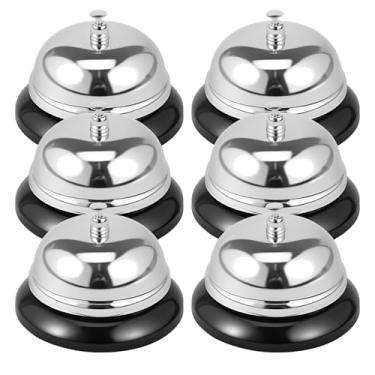Imagem de 6 peças de campainha, serviço de mesa de jantar sino de metal prata chamada, tocando, campainha de serviço de mesa para atendimento ao cliente, sino de mesa, jogos de restaurante, sino de hotel ou