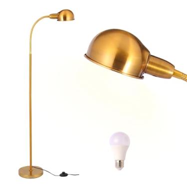 Imagem de Luminária de chão de LED ajustável com pescoço de ganso flexível, persiana rotativa, soquete E26, base resistente de 25,4 cm – Luz de leitura moderna para sala de estar, quarto, escritório (dourado)