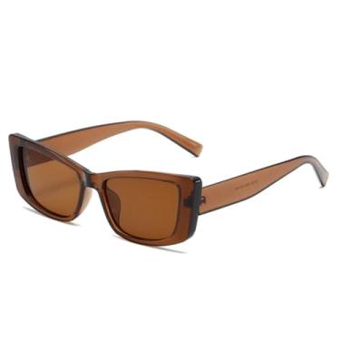 Imagem de Óculos de sol gatinho pequeno da moda, óculos de sol femininos com armação UV400, retrô, gradiente, masculino, fosco (chá marrom)