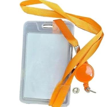 Imagem de Porta cartão crachá com cordão Suporte de plástico para cartão retrátil(laranja)