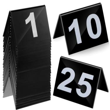 Imagem de Números de mesa 1-25 acrílico duplo lado numeradas barracas de plástico restaurante mesas de casamento número mesa números tenda números cartões sinais para festa banquetes recepção casamento (preto
