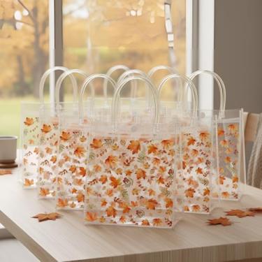 Imagem de Gersoniel 24 peças de sacos de presente transparentes de outono de Ação de Graças com alça 20 cm x 20 cm x 8 cm, reutilizável, transparente, lembrancinha de chá de bebê, para festa de Ação de Graças