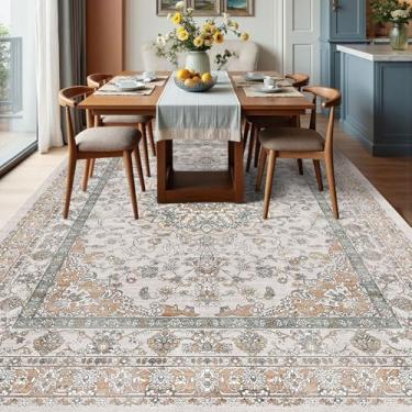 Imagem de Tapete lavável cinza 15 x 23 cm para sala de estar, tapete floral persa para quarto, sala de jantar sob a mesa interna, tapete vintage antiderrapante de pilha baixa, tapete de destaque macio (15 x 23