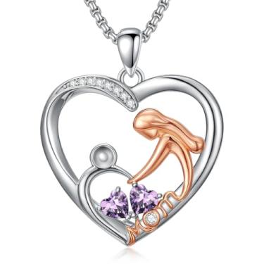 Imagem de Presentes de Dia das Mães para Mulheres Banhado a Ouro Branco 18K Mãe e Filho Amor Coração Pingente Colar Joias Presentes para Mãe, Avó, Filha, Esposa, Base, Zircônia cúbica