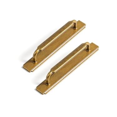 Imagem de Goo-Ki Pacote com 2 puxadores de armário com espaçador de placa traseira, ferragens de cozinha de liga de zinco de latão antigo de 12 cm para gaveta de bar, 2202-GT-128-G020