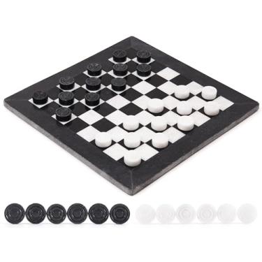 Imagem de Radicaln Marble Checkers Board Game 15 Inches Black and White Handmade 2 Player Tournament Checker Set - Portable Table Draughts Kids Board Games Sets