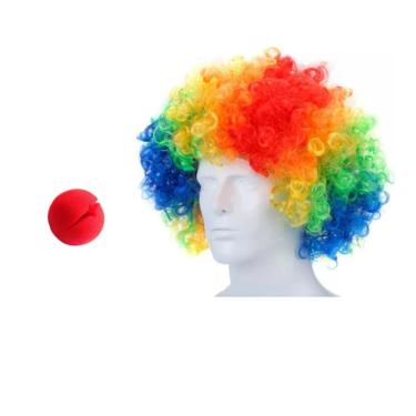 Imagem de Fantasia de Palhaço Unissex C/ Peruca e Nariz Circo Festas