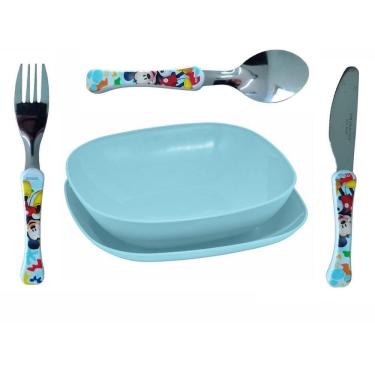 Imagem de Conjunto Pratos E Faqueiro Com 3 Pcs Mickey Kids Fundo Azul