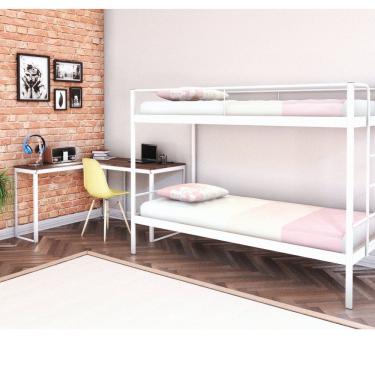 Imagem de Conjunto para Quarto 1 Beliche e 1 Escrivaninha em L 126x126cm Completa Casa Branco