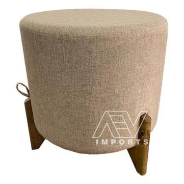 Imagem de Banqueta Puff Linho/Veludo - 47x37x37cm - 120Kg - Pés Madeira
