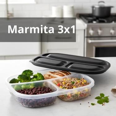 Imagem de Kit 4 Marmitas 3 em 1 de 1 Litro, Vasilha Plástica com 3 Divisórias pa