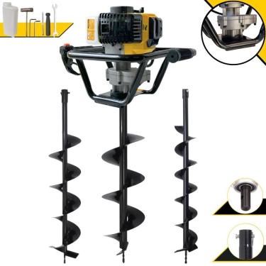 Imagem de Kit Perfurador Lynus PSL517 À Gasolina 52cc 9.000rpm 1,8HP de Potência Com Brocas 80x10cm, 80x15cm e 80x20cm Para Mourões e Reflorestamento