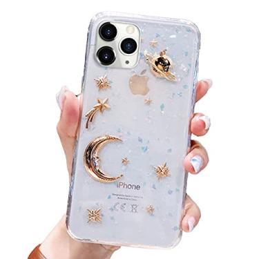 Imagem de Capa BONITEC para Apple iPhone 11 Pro 3D Bling Planet Glitter com Space Sparkle Moon Star Universe Flexible Soft TPU Transparente Transparente à Prova de Choque Capa Protetora Ouro, iPhone 11 Pro, Clear 2#