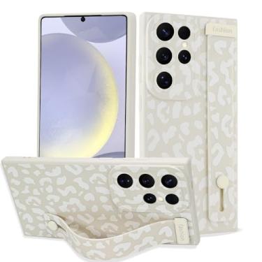 Imagem de LSL Capa para Samsung Galaxy S24 Ultra com alça de dedo para mulheres e meninas, linda capa de telefone leopardo com suporte de pulseira, capa fina protetora de silicone à prova de choque para câmera