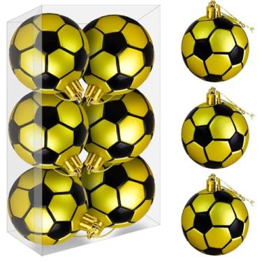 Imagem de Mupera Enfeites de bola de Natal, 6 peças de enfeite de Natal de futebol dourado à prova de estilhaçamento, enfeites de futebol de 6 cm para decoração de férias, guirlandas, lembrancinhas de festa