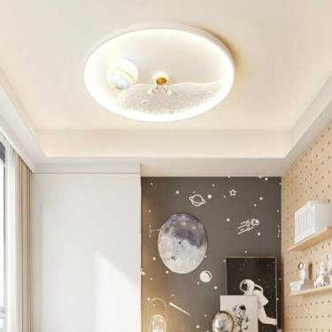 Imagem de Luminária de teto LED para quarto infantil, luminária com controle remoto, luminária de teto criativa, superfície lunar, design de astronauta, meninos e meninas, quarto de bebê, sala de esta