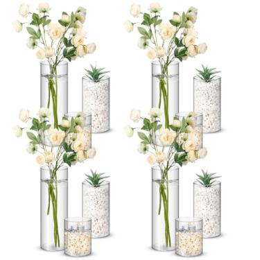 Imagem de Nuogo 12 peças de vasos cilíndricos de plástico, vasos de flores transparentes para centros de mesa, suporte de vela furacão, para casa, casamento, escritório, festas, jantares formais, decorações (10