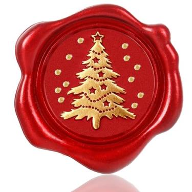 Imagem de Whaline 50 peças de adesivos de lacre de cera de Natal folha de ouro vermelho adesivos de selo de envelope de árvore de Natal adesivos 3D autoadesivos em relevo para cartão de convite de saudação DIY