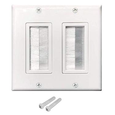 Imagem de Placa de parede de pincel, OZXNO cabo de baixa tensão de passagem de parede tipo escova de acesso cabo alça de porta única painel de capa de tomada instalação na parede para HDMI/HDTV/coaxial/Home Theater, 1 Pack, 2-Gang