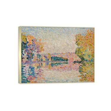 Imagem de BMZFYBS Impressão em tela famosa pintura - imagem de arte de parede de paisagem - Lago - Pôster de moldura prata para decoração de casa 70 x 90 cm 27 x 35 pol