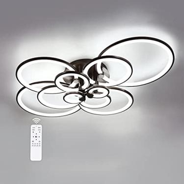 Imagem de Luminária de teto LED 89W, lustre de 8 anéis 3000-6000K regulável com controle remoto, luminária de teto moderna e criativa em acrílico para quarto, sala de estar, escritório e estudo, branc