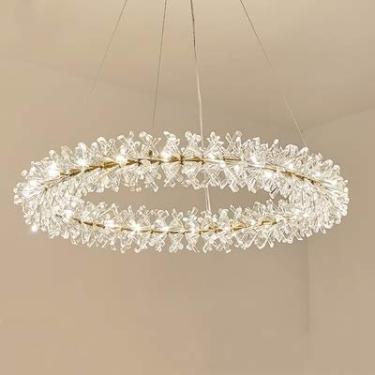 Imagem de lâmpada LED Lustres, Nordic Grande Lustre de Cristal 40 60 80cm Anel Lustre Sala de estar Decoração Quarto Luminárias (Cor: D80cm e D40cm, Tamanho: Branco Frio) (D40cm X A18cm Branco Frio)