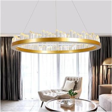 Imagem de Lustre moderno pendente de cristal redondo lustre para sala de estar sala de jantar quarto arte minimalista interior lâmpadas led decoração para casa lâmpada, G-dia80cm 3 cores alteráveis
