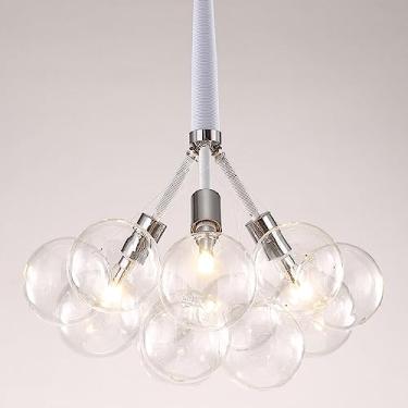 Imagem de Lustre de vidro transparente com 12 bolas, preto, dourado, moderno, de meados do século, luminária pendente, industrial, de fazenda, para mesa de jantar, sala de estar, quarto, cozinha, hall