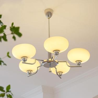 Imagem de KSSTEVNBD Lustres de vidro creme, cromado, Sputnik, luminária de teto de meados do século, luminária vintage pendurada para quarto, sala de estar, cozinha, sala de jantar, 3 barras (10 cm/20 cm/30 cm