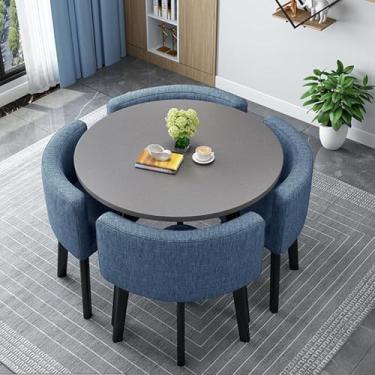 Imagem de Conjunto De Mesa De Jantar Quadrada Redonda C De Linho Com Cadeiras Para Espaço Pequeno 5 Peças Mesa E Cadeiras De Cozinha Modernas Mesas E Cadeiras De Cozinha Economizadoras De Esp, Linen W