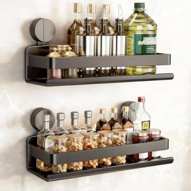 Imagem de Suporte de especiarias montado na parede 2 unidades, ventosa organizador de especiarias para armário, prateleira de especiarias de metal de grande capacidade para armário de cozinha, portas de