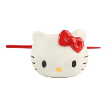 Imagem de Bioworld Hello Kitty Tigela de ramen de cerâmica esculpida branca com cabeça de personagem