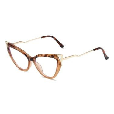 Imagem de Óculos de sol femininos estilo olho de gato, armação transparente anti-luz azul, leopardo, chá, 138 mm