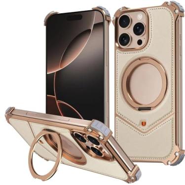 Imagem de Capa de celular para Samsung Galaxy S25 Ultra S24 S23 com suporte giratório e carregamento magnético em metal + couro rígido