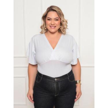 Imagem de Body Plus Size Manga Curta Transpassado Suplex - Própria, Branco, G1